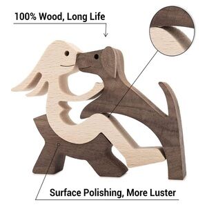 Hand Crafted Wooden Woman and Dog Figurine - Brown and Cream - New in Box